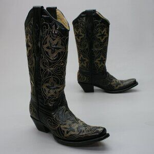 Corral Ladies 7 M Vintage Black Embroidered Leather Western Cowboy Boots Mexico